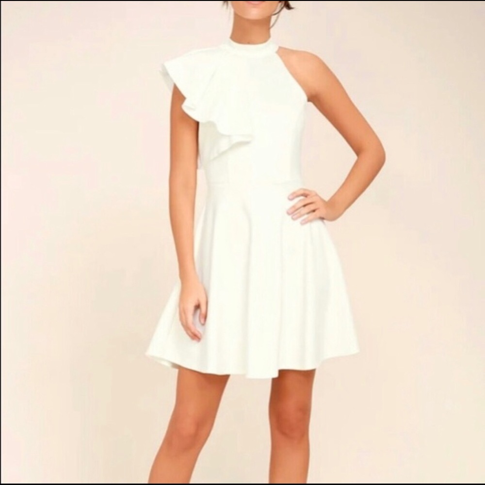 New Lulus White One-Shoulder Skater Dress